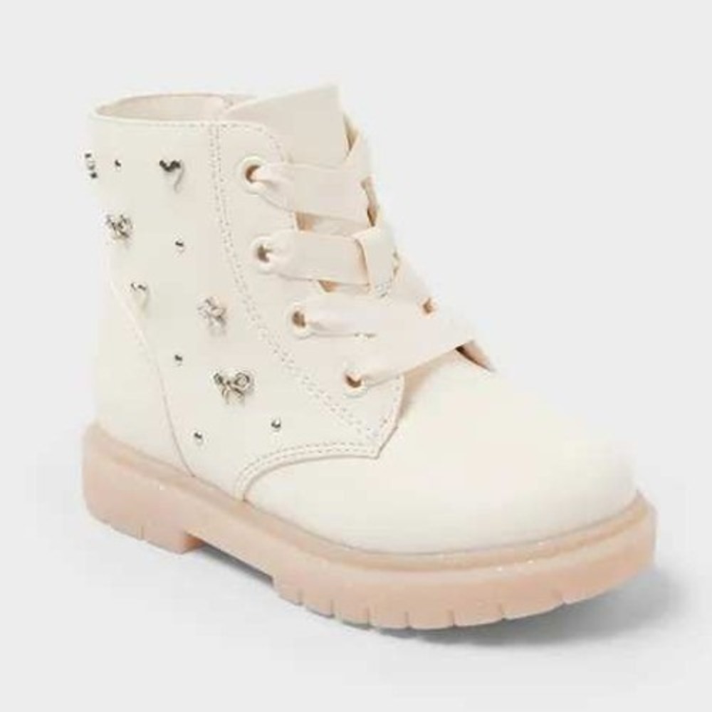 Toddler Girl Amaya Lace-Up Combat Boots by Cat & Jack Ivory Size 10 New With Tag